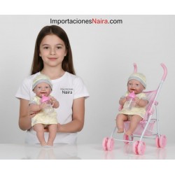 Promo Muñeca Bebe de Goma Suave con Su Coche Baston