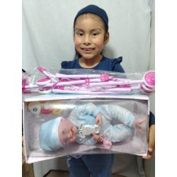 Promo Muñeca Bebe de Goma Suave con Su Coche Baston